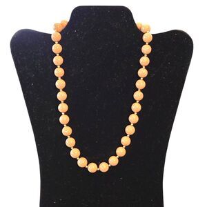 Joan Rivers Signed VTG Soft Brown Faux‎ Pearl Bead Gold Tone Spacer Necklace 19"